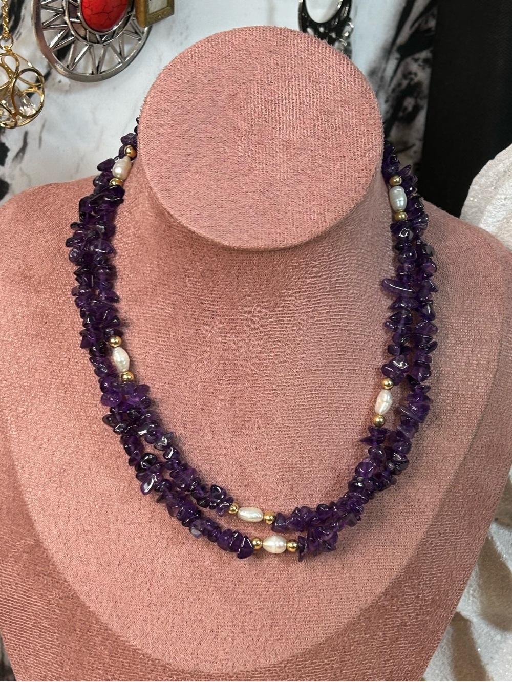 Vintage Amethyst & Freshwater Pearl Necklace - Picture 5 of 8
